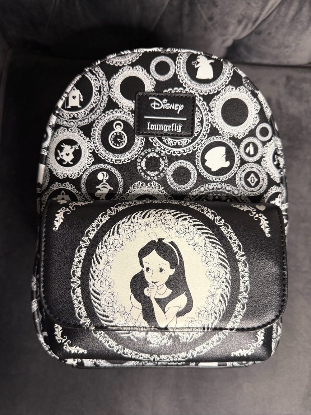 Loungefly Black & White Alice in Wonderland Mini Backpack
